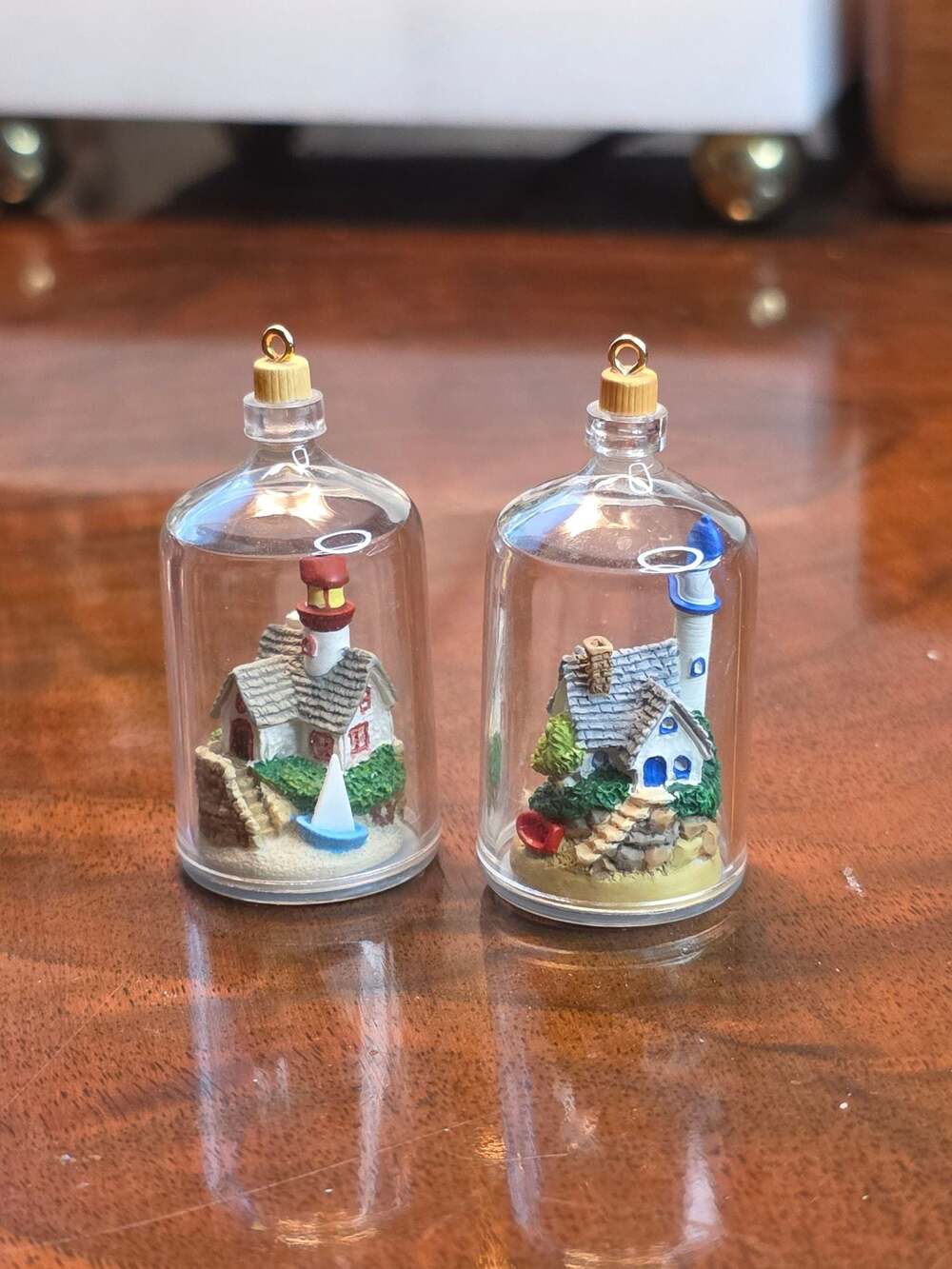 Hallmark Seaside Scenes Miniature Ornaments Lot of 2 Bottle Lighthouse #2 and #3